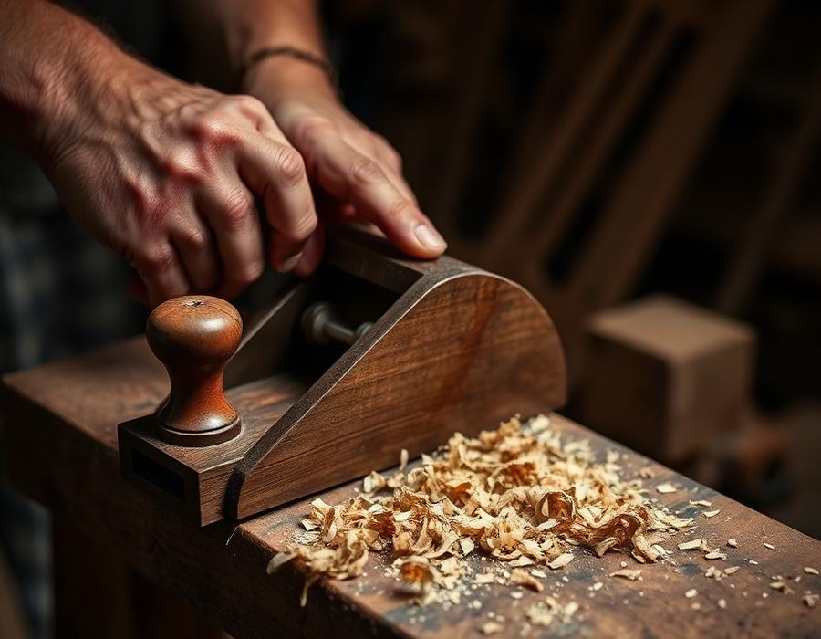 Hand plane shaping a walnut board