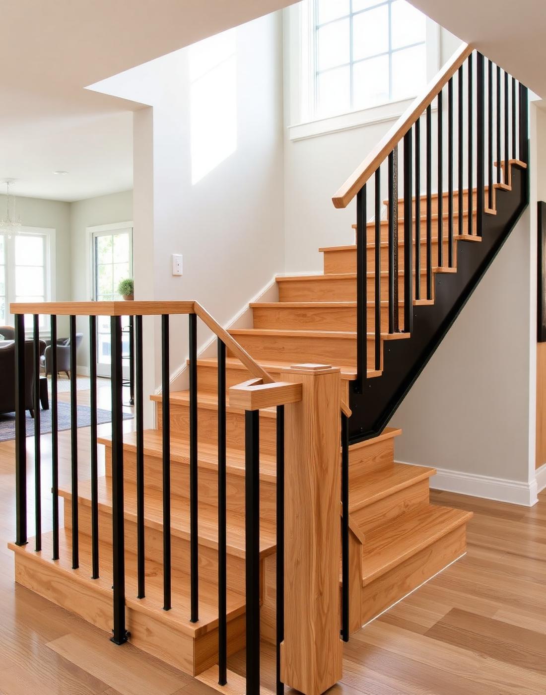 Maple staircase with steel railing